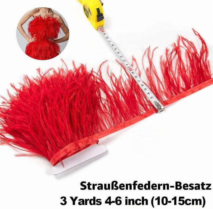 3 Yards 10–15 cm grosse rote Straussenfedern Trim Fransen für DIY Kleid Nähen Handwerk Kostüme Dekor