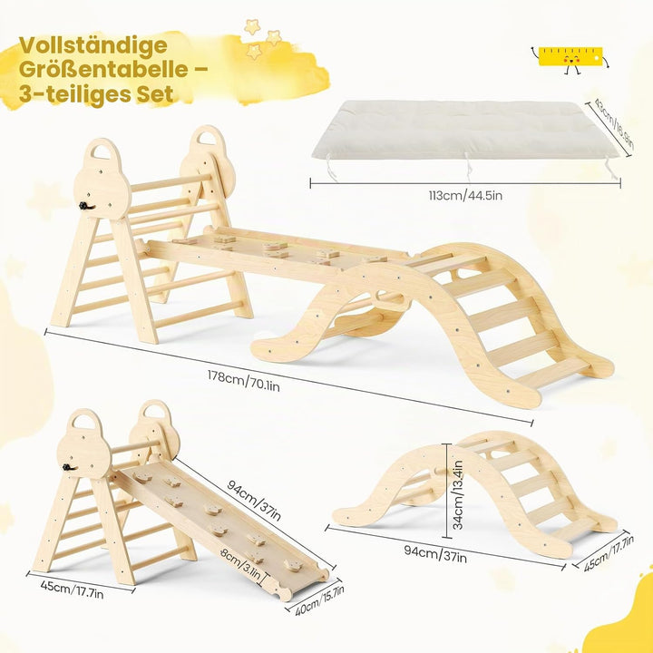 Klettergerüst Indoor,7-in-1 Montessori Indoor Spielset,Stabiles Birkenholz Klettergerüst mit Rutsche