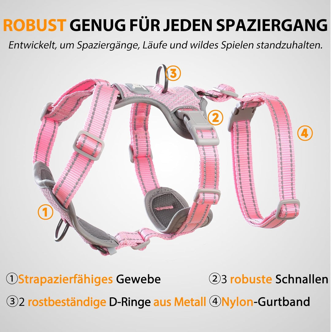 Huntboo Sicherheitsgeschirr Hund Ausbruchsicher, Panikgeschirr für Hunde, Anti Zug Hundegeschirr, Re