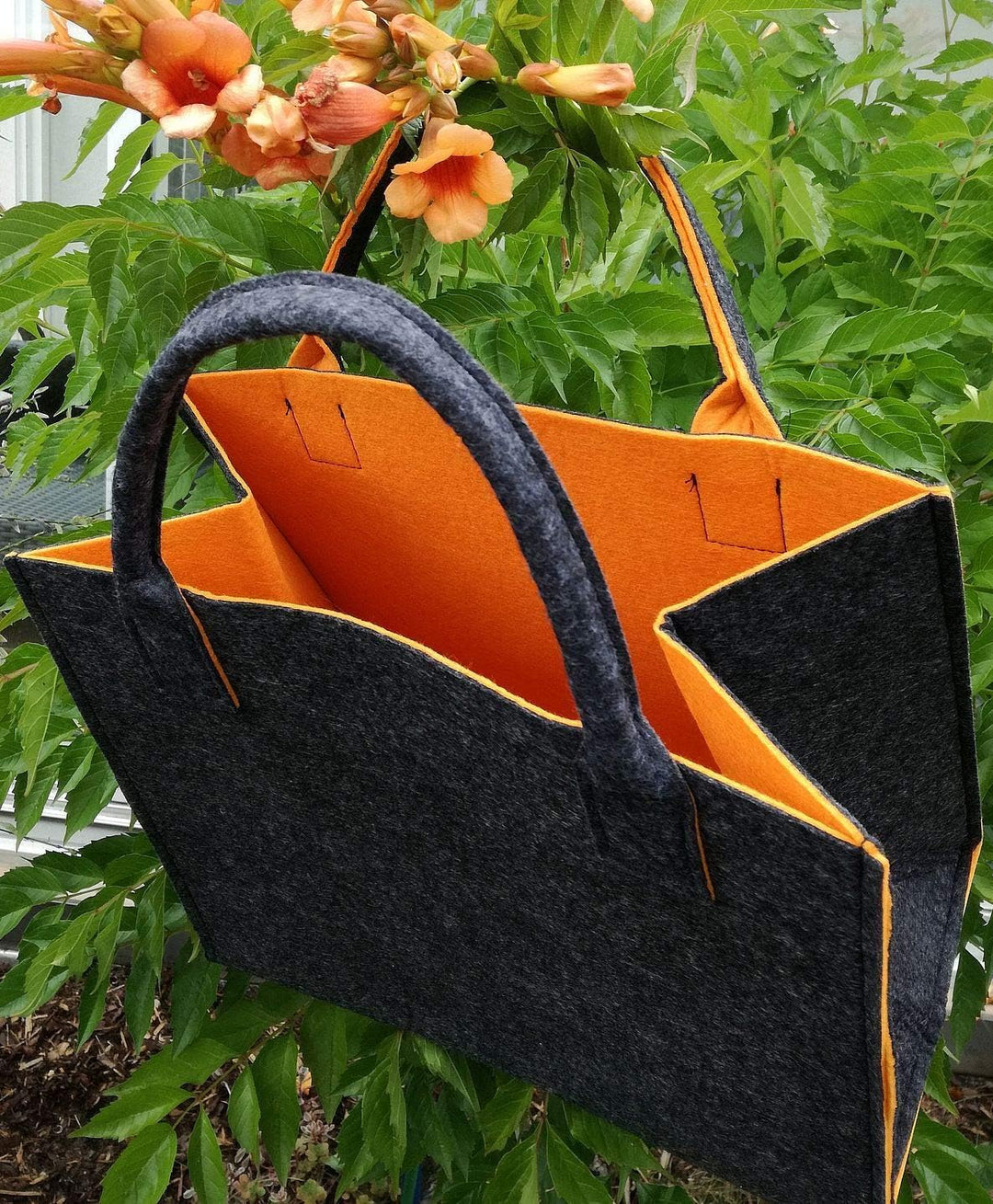 LaFiore24 Hochwertige Filztasche Einkaufstasche Festival Grau-orange, Grau-orange