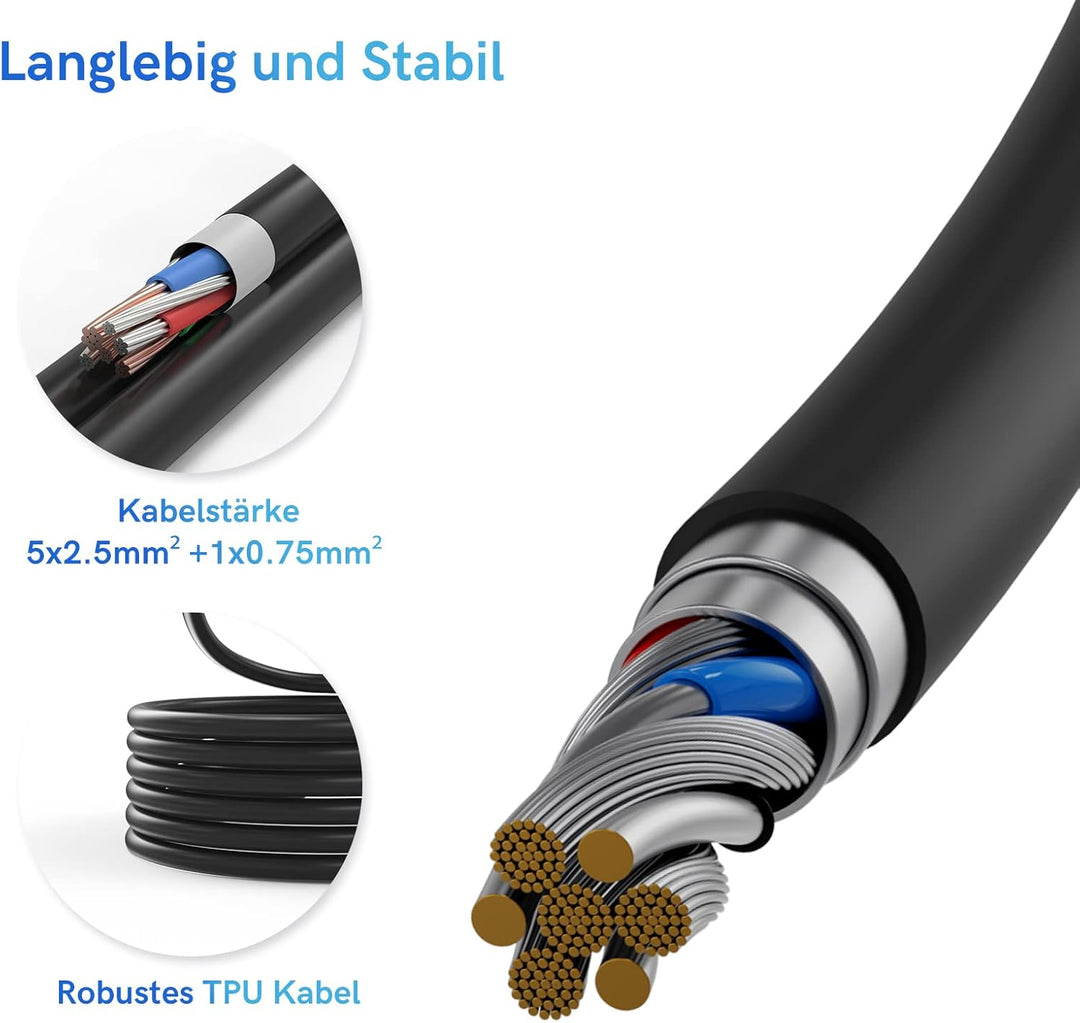 EVDANCE Typ 2 Ladekabel 22KW 6m 32A 3 Phasig, Ladekabel Typ 2 mit Tasche für E Auto EV/PHEV, Typ 2 a