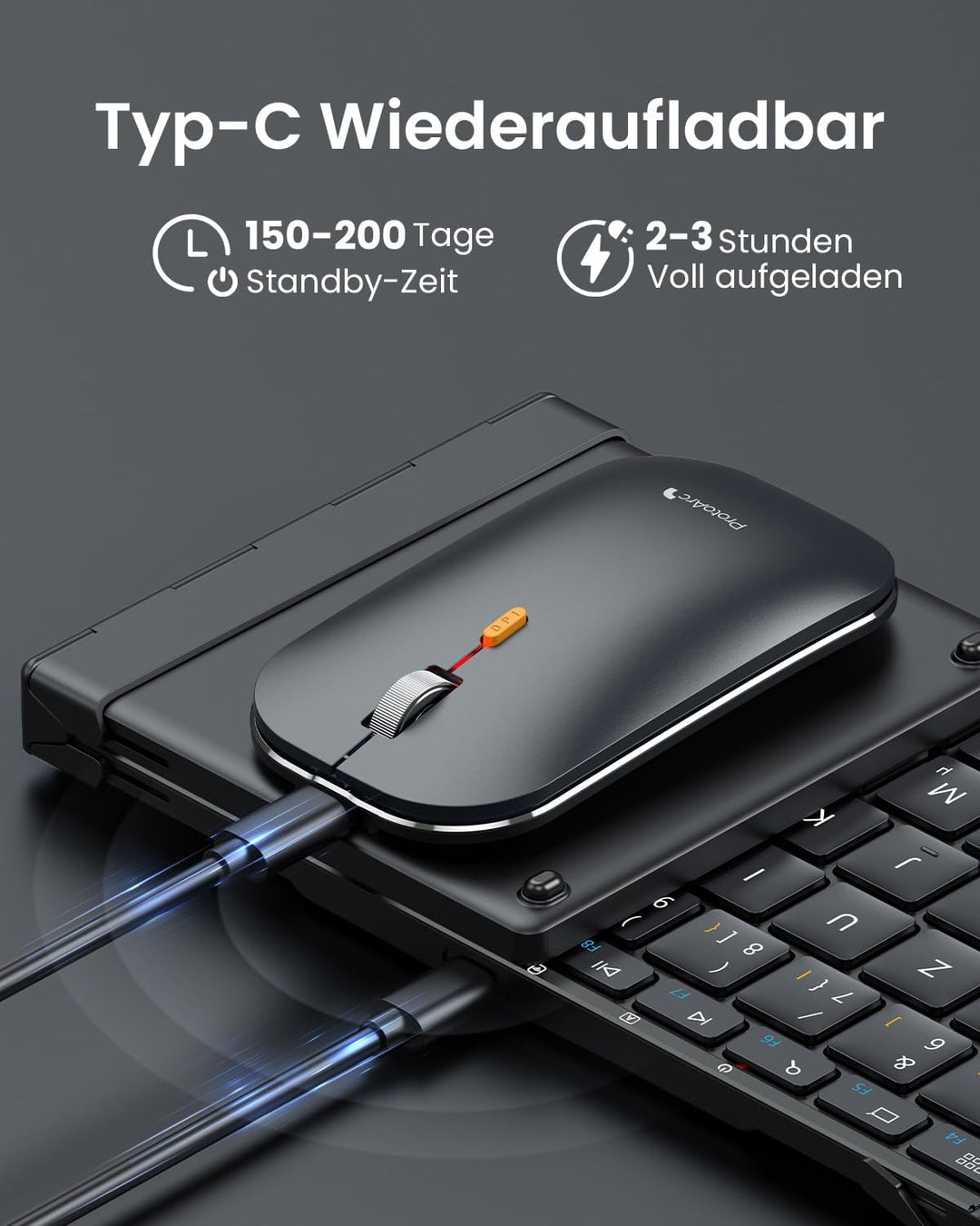 ProtoArc XKM01 Faltbare Tastatur und Maus | Full-Size Bluetooth Tastatur Klappbar mit Ziffernblock |