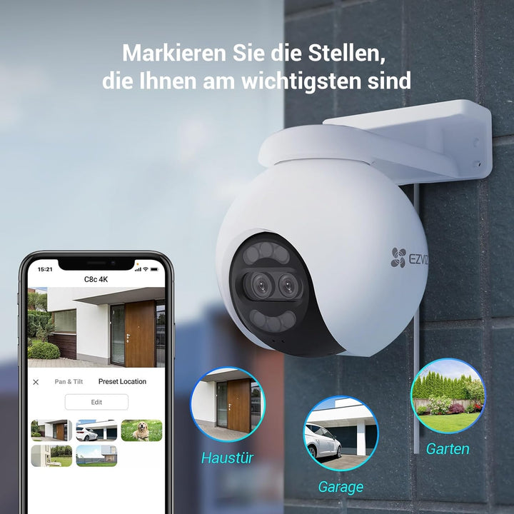 EZVIZ 4K Dual-Lens Kamera Überwachung aussen, PTZ WLAN Kamera mit 30m Farbnachtsicht, KI Personen-/F