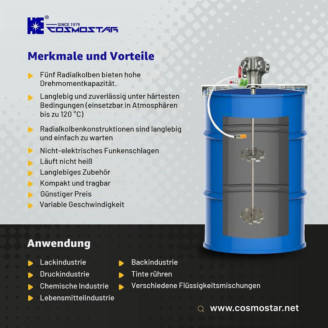 COSMOSTAR M0707 200/208 Liter Fass Einstellbarer U-förmiger pneumatischer Rührwerk