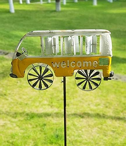 DanDiBo Gartenstecker Metall Bus Auto XL 160 cm Gelb Weiss 96104 Windspiel Willkommen Windrad Wetter