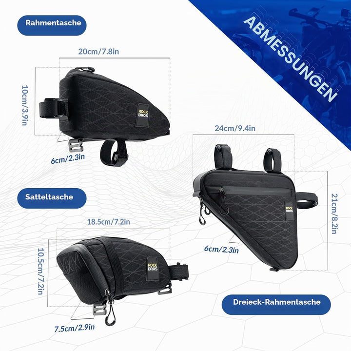ROCKBROS Fahrradtasche Set Rahmentasche*2 + Satteltasche*1 Abnehmbare Tragbare ca. 1,2L 3 in 1 Umhän