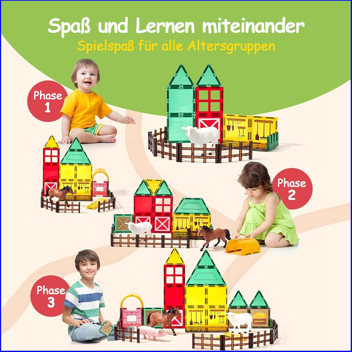 Olvy Magnetische Bausteine Montessori Spielzeug - 80 Magnetic Tiles Kinder - Magnetisches Konstrukti