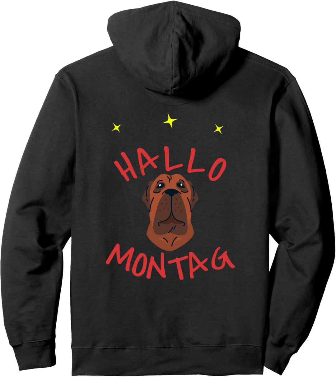 Hallo Montag Schriftzug mit Hund und Sternen - Wochentag Pullover Hoodie