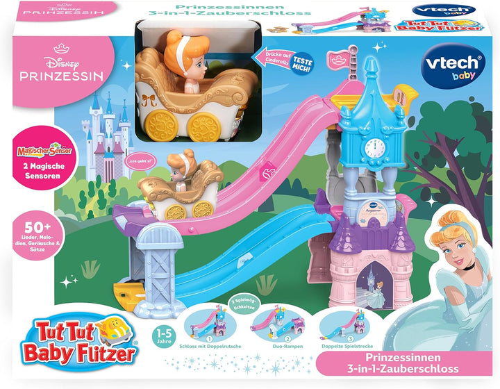 Vtech Baby TUT TUT Baby Flitzer - Prinzessinnen 3-in-1-Zauberschloss – Spielzeug-Set mit 3 Aufbaumög