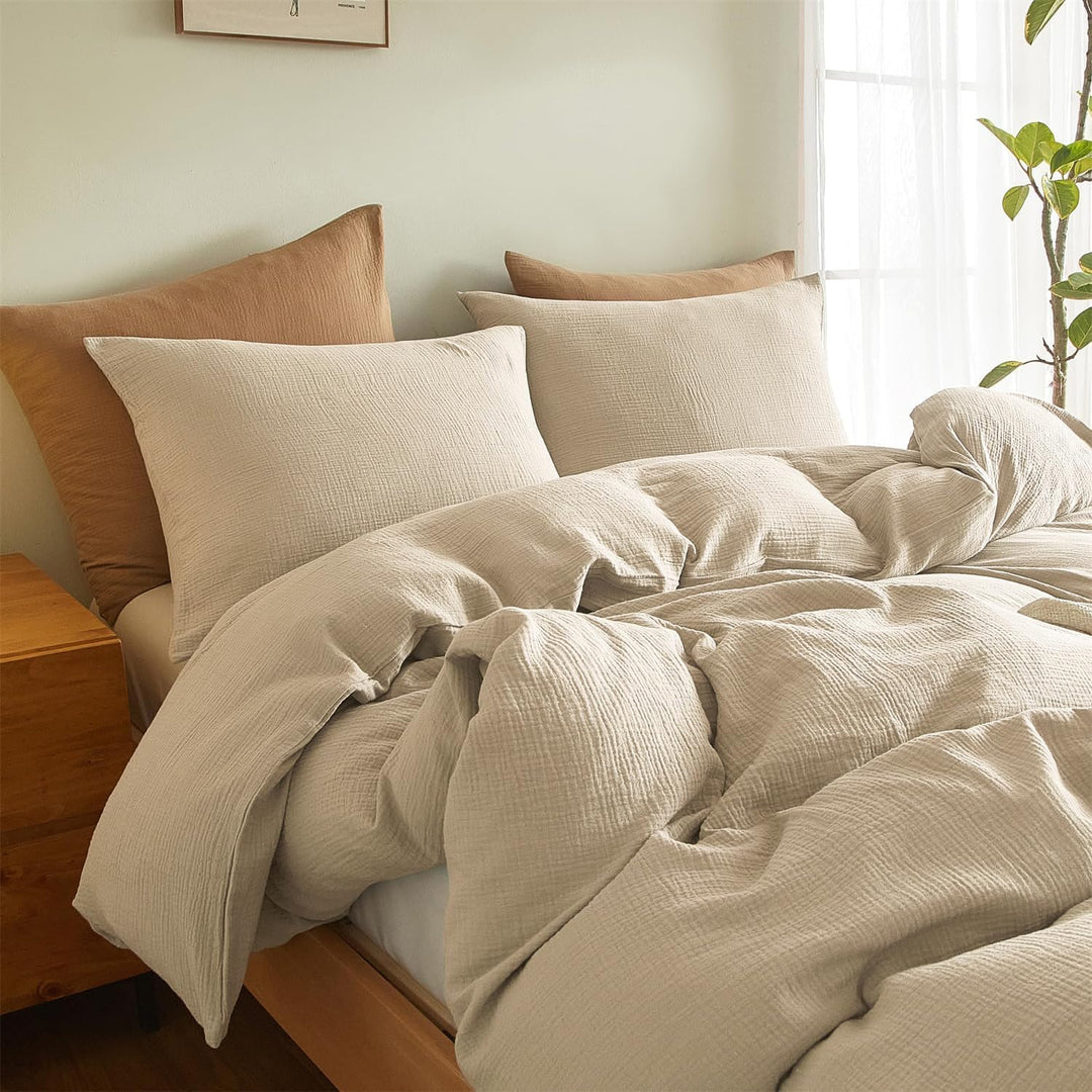 Boqingzhu Doppelte Muslin Bettwäsche Beige 135x200cm Baumwolle Weich Kuschelig Sommer Baumwollbettwä