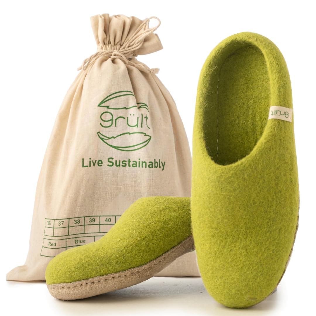 Grült Felt Slippers, made from sheep's wool with leather sole, Filz Hausschuhe für Damen, Herren | P