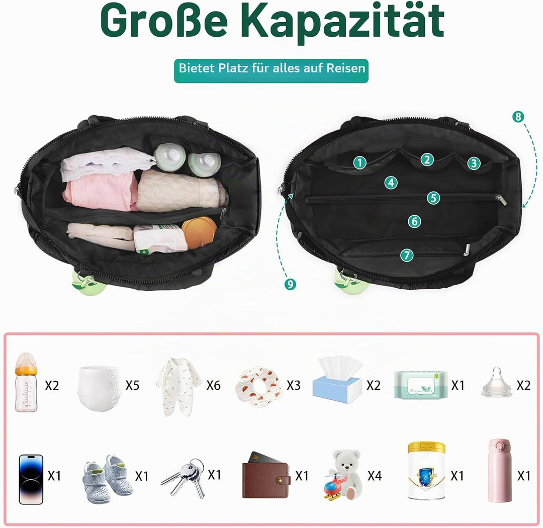 KUBYA Unisex Diaper with Pacifier Case-1 Wickeltasche Cosody Mommy Bag Schwarz, Schwarz