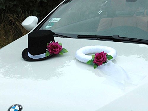 Schleier UND Hut Autoschmuck Rose Car Dekoration Hochzeit Wedding ®Auto-schmuck (Violett), Violett