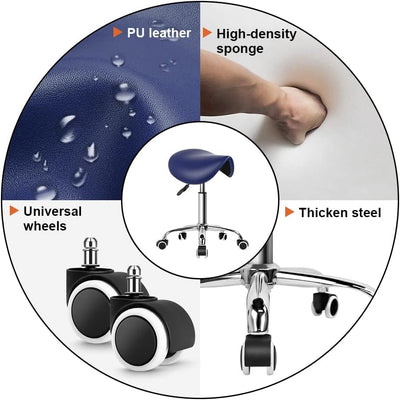 KKTONER Sattelhocker Arbeitshocker höhenverstellbar drehbar Rollhocker Bürohocker mit Sattelsitz bla