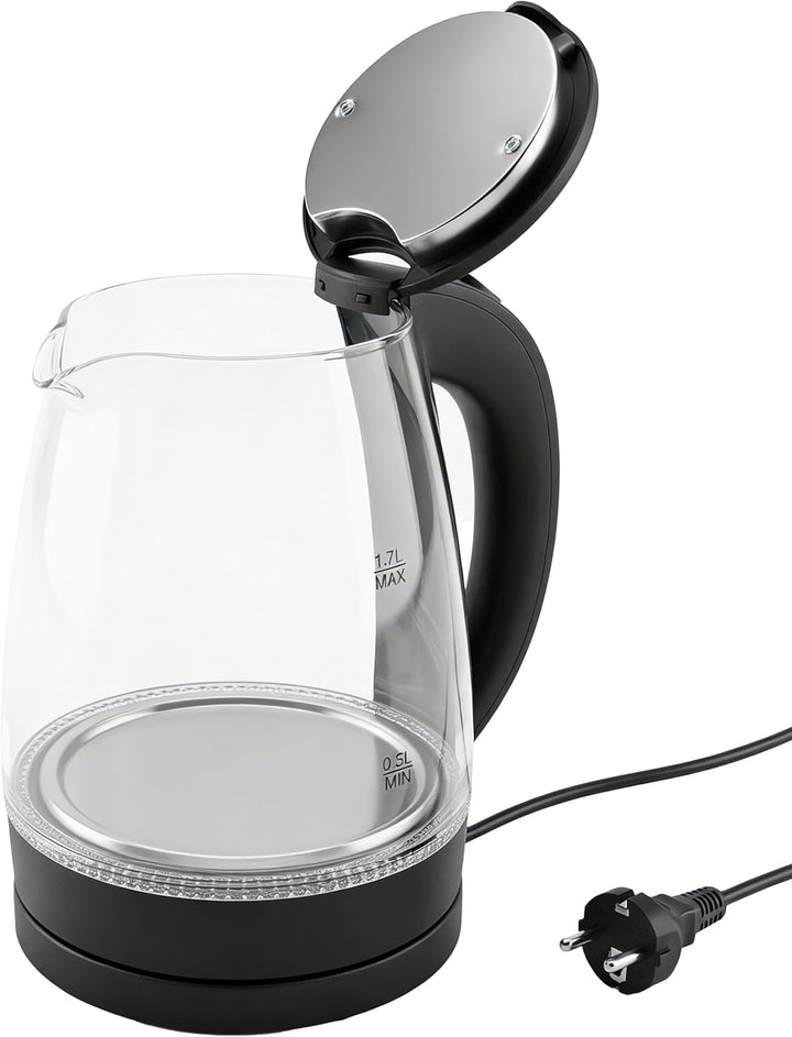 Retoo Glas Wasserkocher mit 1.7L 2200W, Blitzaufheizung, Blaue LED Innenbeleuchtung, 360° Basis, Aut
