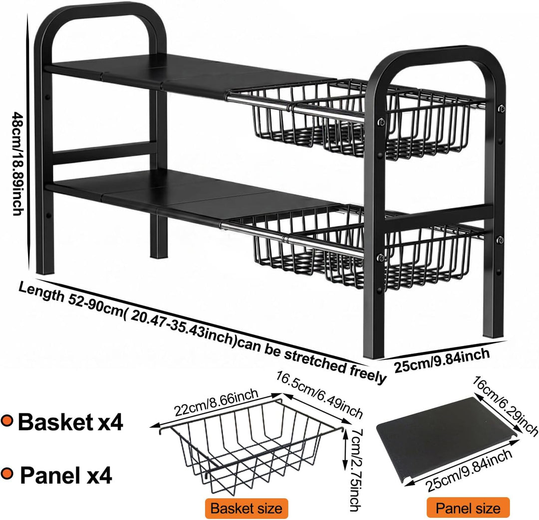 devesanter 2-stöckig Unter-Spülschrank Organizer,verstellbar 52–90 cm,4 herausnehmbare Körbe & 4 abn