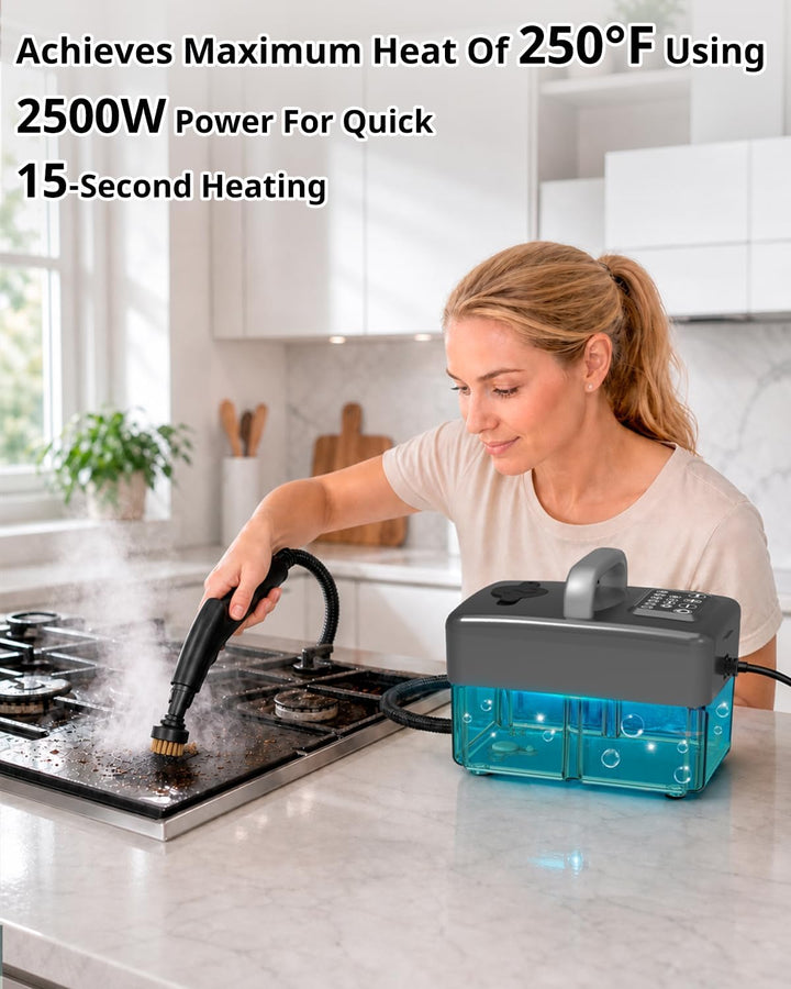 Dampfreiniger Handgerät für Alles 2500W | 6-Stufig Einstellbar, 1,6L Wassertank, 120 °C Dampf,15s Au