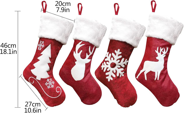 Weihnachtsstrümpfe,4 grosse Nikolausstiefel zum Befüllen und und Aufhängen Hängende Strümpfe für Wei