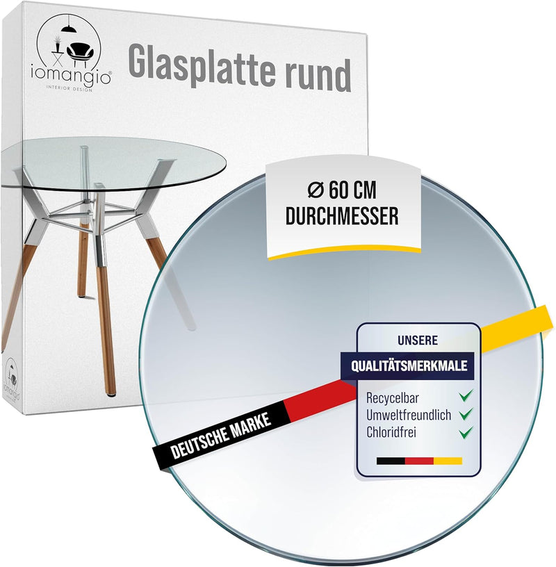 iomangio® Glasplatte Rund Ø 60cm Durchmesser Transparent - Glasscheibe aus gehärtetem ESG Glas 8mm D