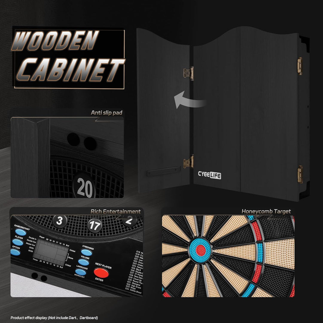 CyeeLife Elektronisch Dartscheibe mit Holzkiste Kabinette und 12 Dartpfeile Set