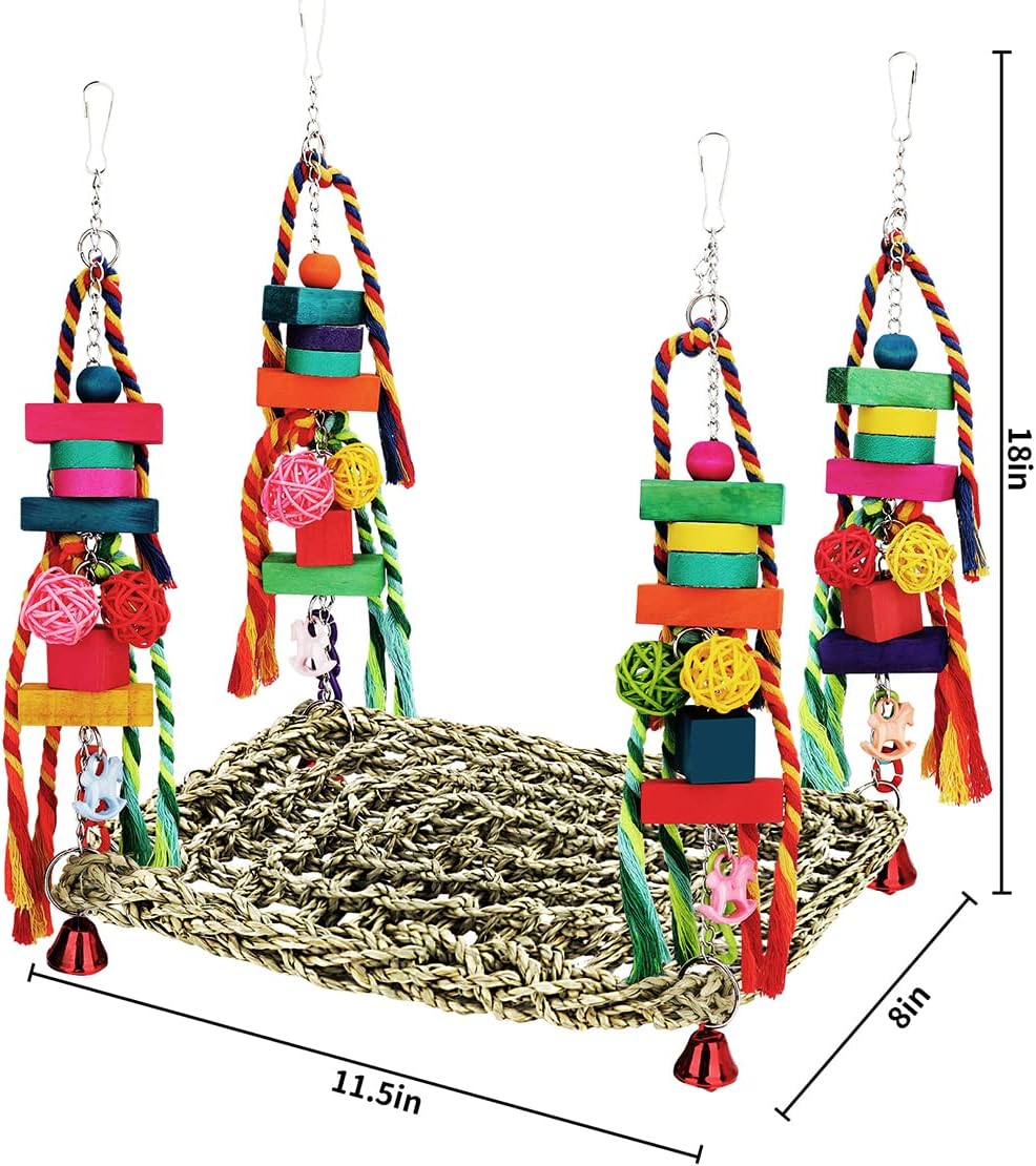 Vogelspielzeug, Sittichspielzeug, Vogelfutter, Wandspielzeug, Seegras, gewebte Hängematte, Schaukelm