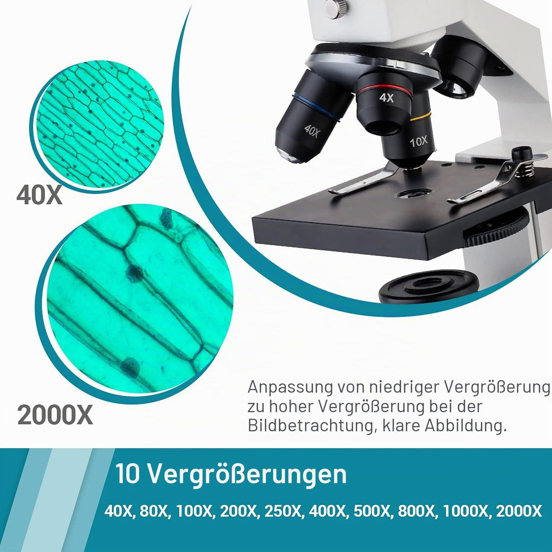 Mikroskop für Kinder 250X-2000X Mikroskop-Student Tragbares professionelles Optisches Monokulare Mik