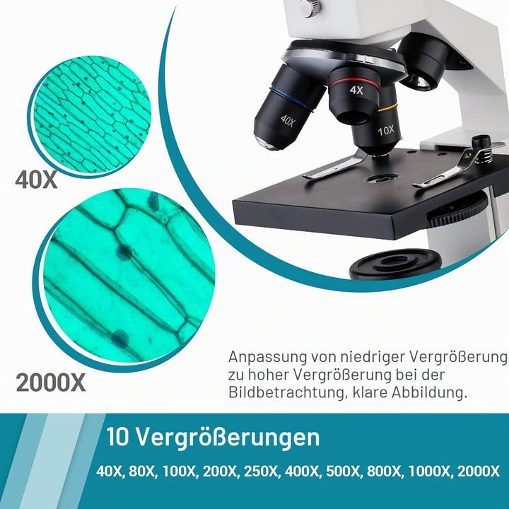 Mikroskop für Kinder 250X-2000X Mikroskop-Student Tragbares professionelles Optisches Monokulare Mik