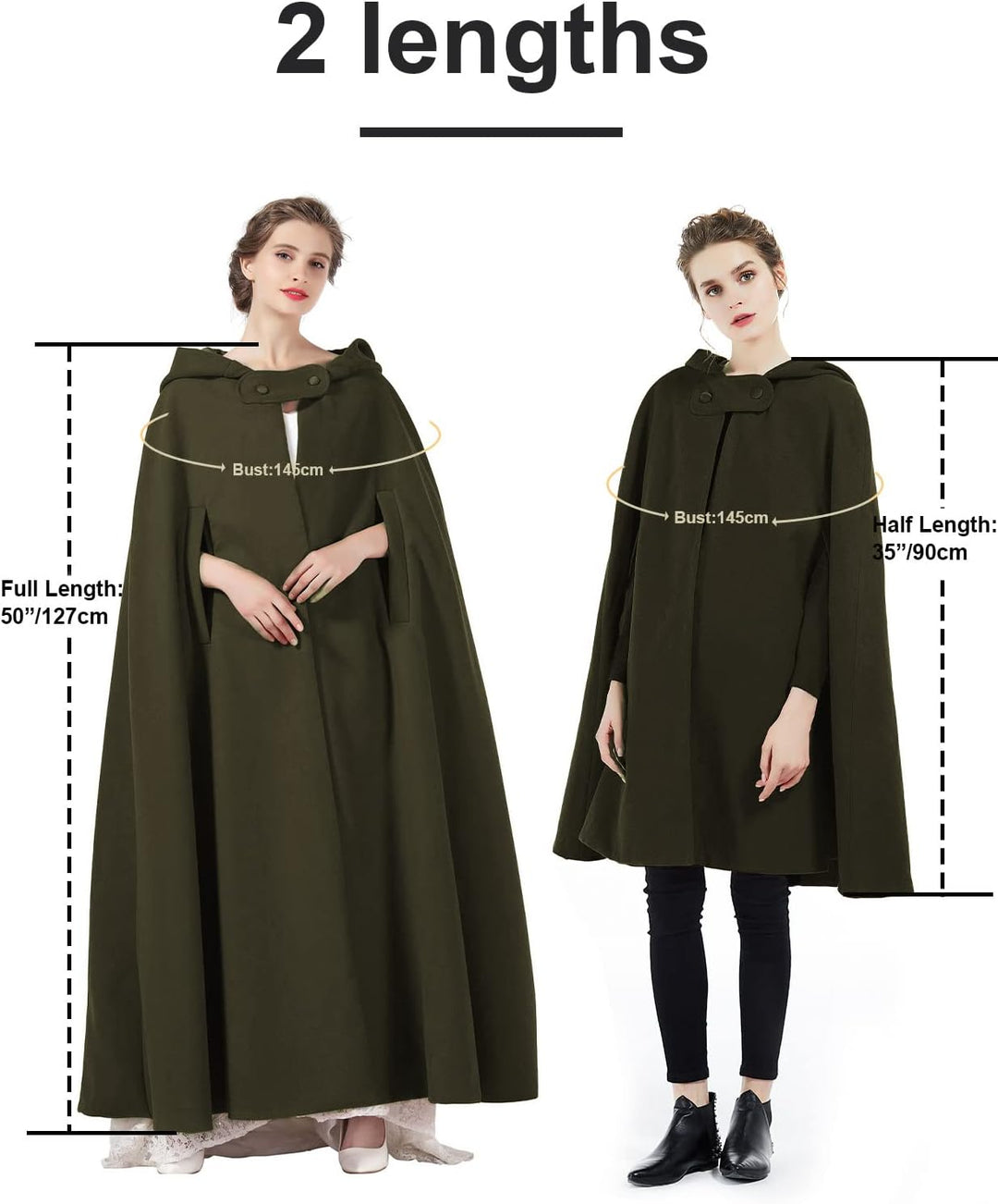 BEAUTELICATE Umhang mit Kapuze Mantel Wollmischung Damen Poncho Cape Lose Trenchcoat Outwear Hochzei