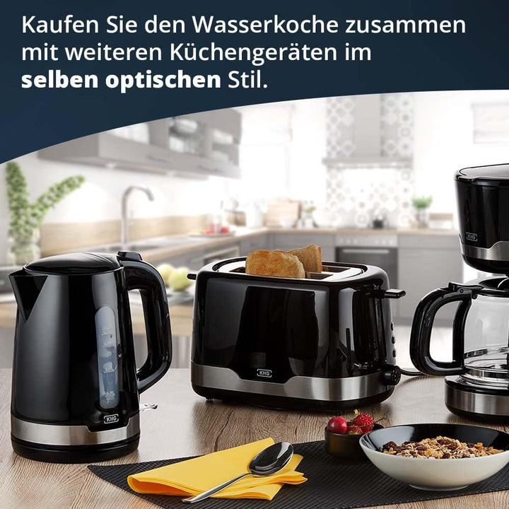 KHG Wasserkocher WK-1708 SE2 schwarz Edelstahl 1,7 Liter, abwaschbarer Kalkfilter, Wasserstandsanzei