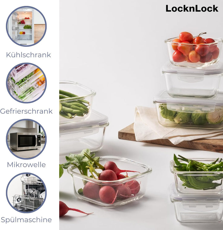 LocknLock OVEN GLASS Frischhaltedosen Glas mit Deckel | 1,0 L | 200 x 152 x 74 mm | Kühlschrank, Gef