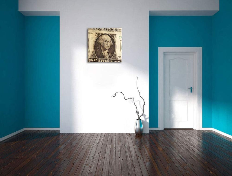 Geldschein Dollar, Format: 70x70 auf Leinwand, XXL riesige Bilder fertig gerahmt mit Keilrahmen, Kun
