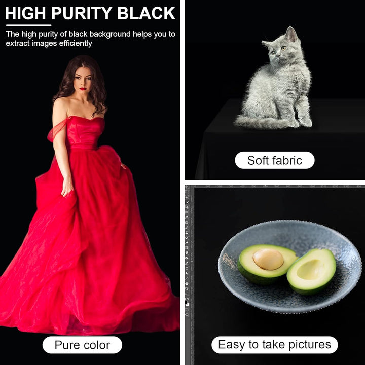 Fotohintergrund, 3x3m/9.8x9.8ft Schwarzer Stoff, Orthland Hintergrund Fotografie mit 4 Leimzwinge, F