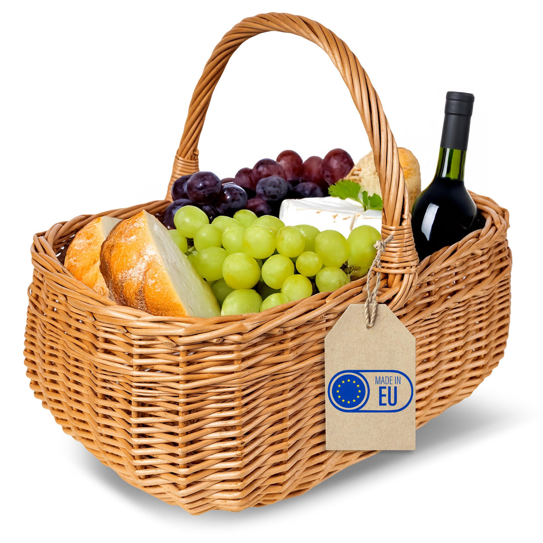 Creative Home Einkaufskorb Weidenkorb mit Henkel Picknickkorb | 36 x 26 x 31 cm (+/- 2 cm) | Handgef