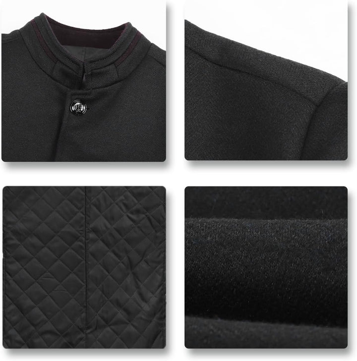 Allthemen Wintermantel Herren Kurzmantel Slim Fit Mantel mit Stehkragen Wolle Warm Wollmantel Busine