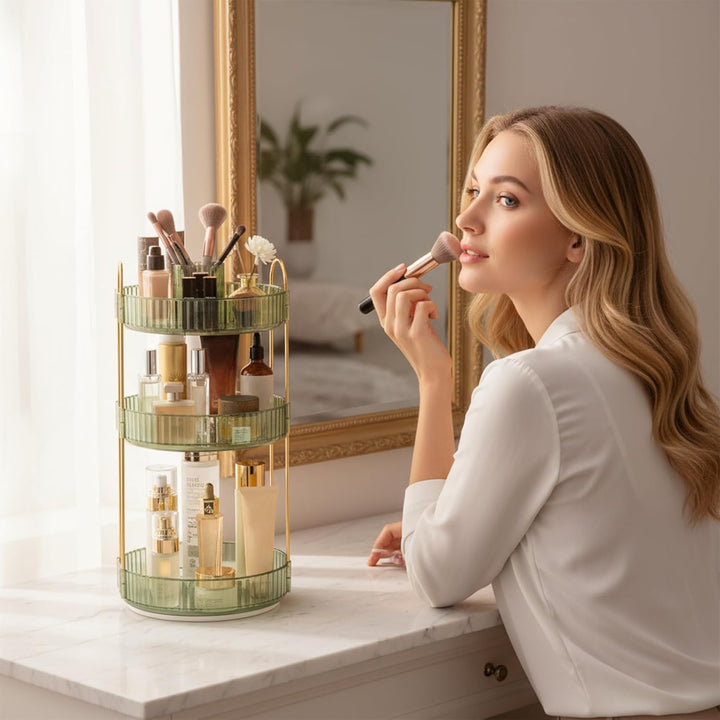 SHANNA Make Up Kosmetik Organizer: 3 Verstellbare Ebenen Make-Up-Aufbewahrung auf Ständer, Drehbarer