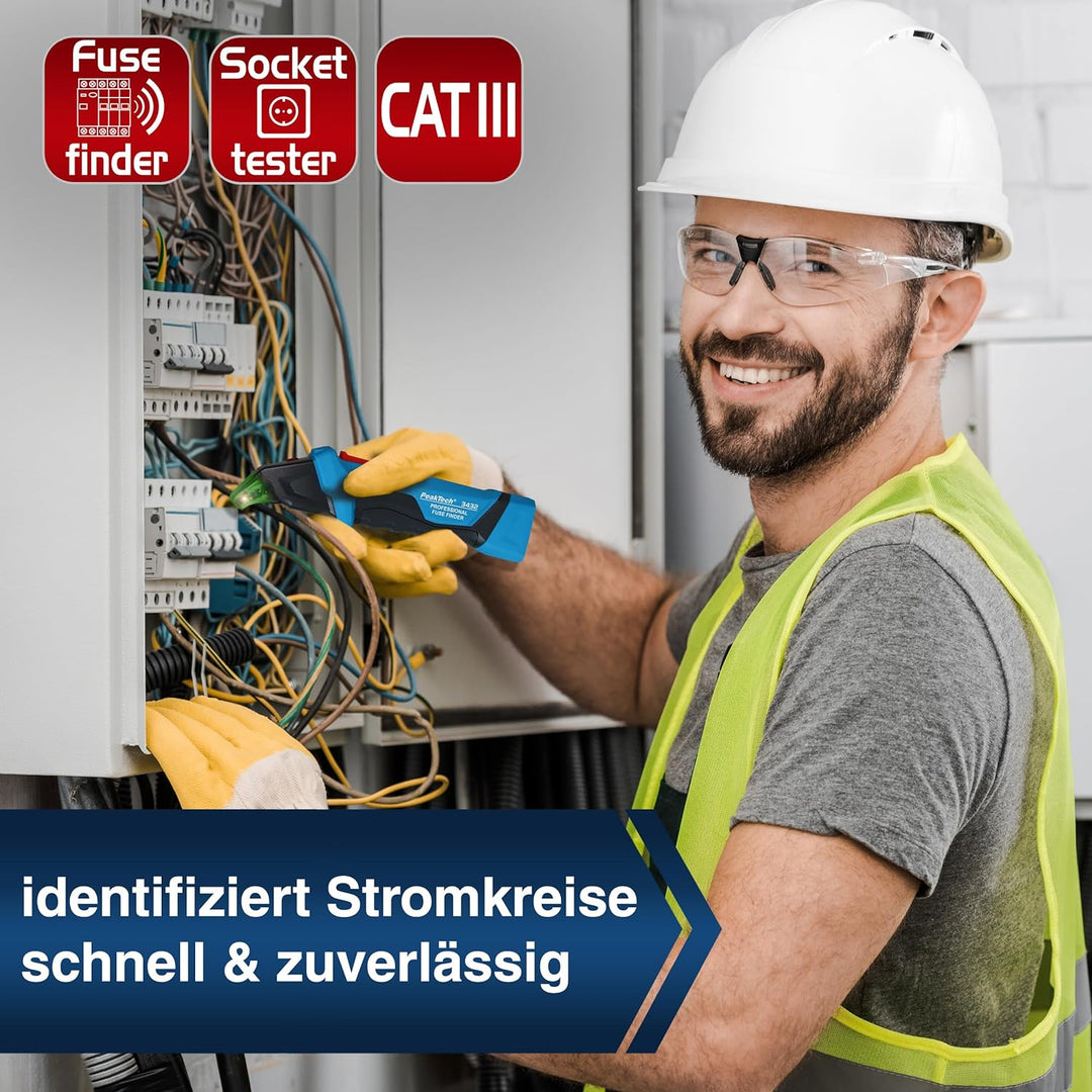 PeakTech 3432 Sicherungsfinder / Stromkreisfinder mit Steckdosentester für 230V Schuko, kontaktlose