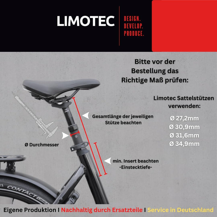 Limotec A3 Höhenverstellbare Vario Sattelstütze mit Federung in Soft & Hart in 30.9/31.6Ø mit Hub 40