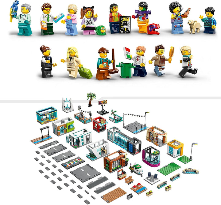 LEGO 60380 City Stadtzentrum Set, Modellbausatz, Spielzeug mit Spielzeugläden wie Friseur, Tierarzt,