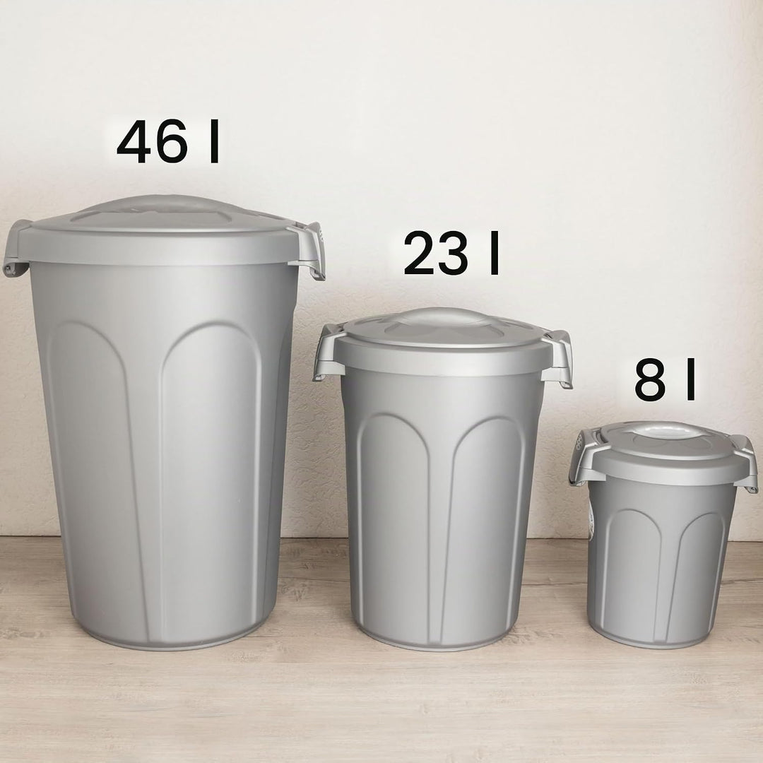 Hummelladen Mülltonne Futtertonne mit verschliessbarem Deckel Silber - 46 Liter - Windeleimer Müllbe