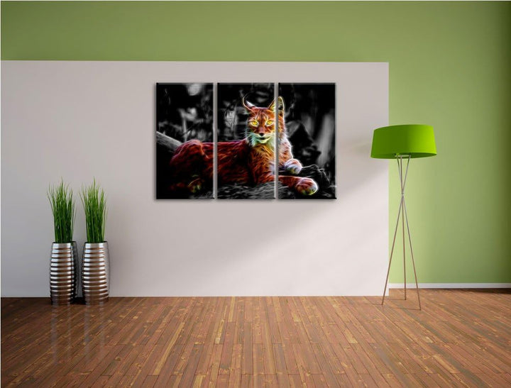 Dark hübscher aufmerksamer Luchs schwarz/weiss Deluxe 3-Teiler Leinwandbild 120x80 Bild auf Leinwand