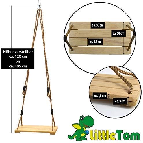 LittleTom Gartenschaukel Holz Kinder - 38x20 Holzschaukel Kinder Outdoor - Kinder Schaukel für Garte