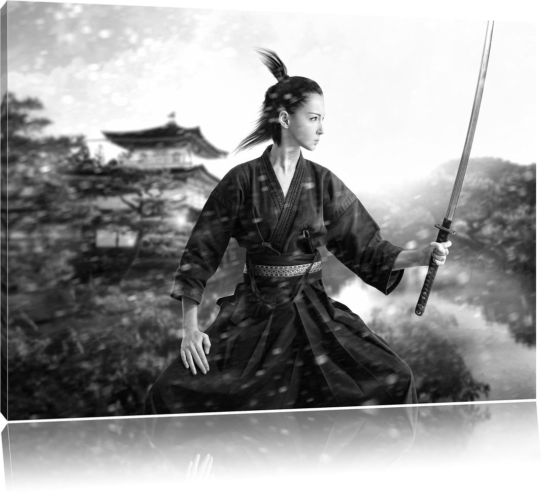 Pixxprint Samurai-Kriegerin als Leinwandbild/Grösse: 100x70 cm/Wandbild/Kunstdruck/fertig bespannt,