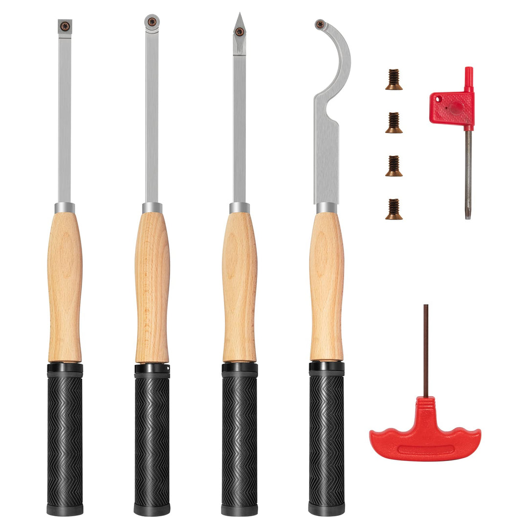 46.5cm Drechseleisen Set mit Hartmetall-Schneidplatten,4Stück Drechselmesser in Holzkoffer, rund und
