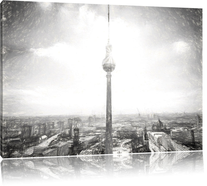 Pixxprint Berliner Fernsehturm als Leinwandbild/Grösse: 100x70 / Wandbild/Kunstdruck/fertig bespannt