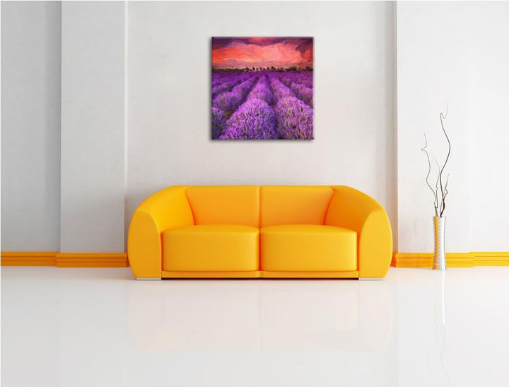 Pixxprint Lavendelfeld in Frankreich als Leinwandbild/Grösse: 70x70 cm/Wandbild/Kunstdruck/fertig be