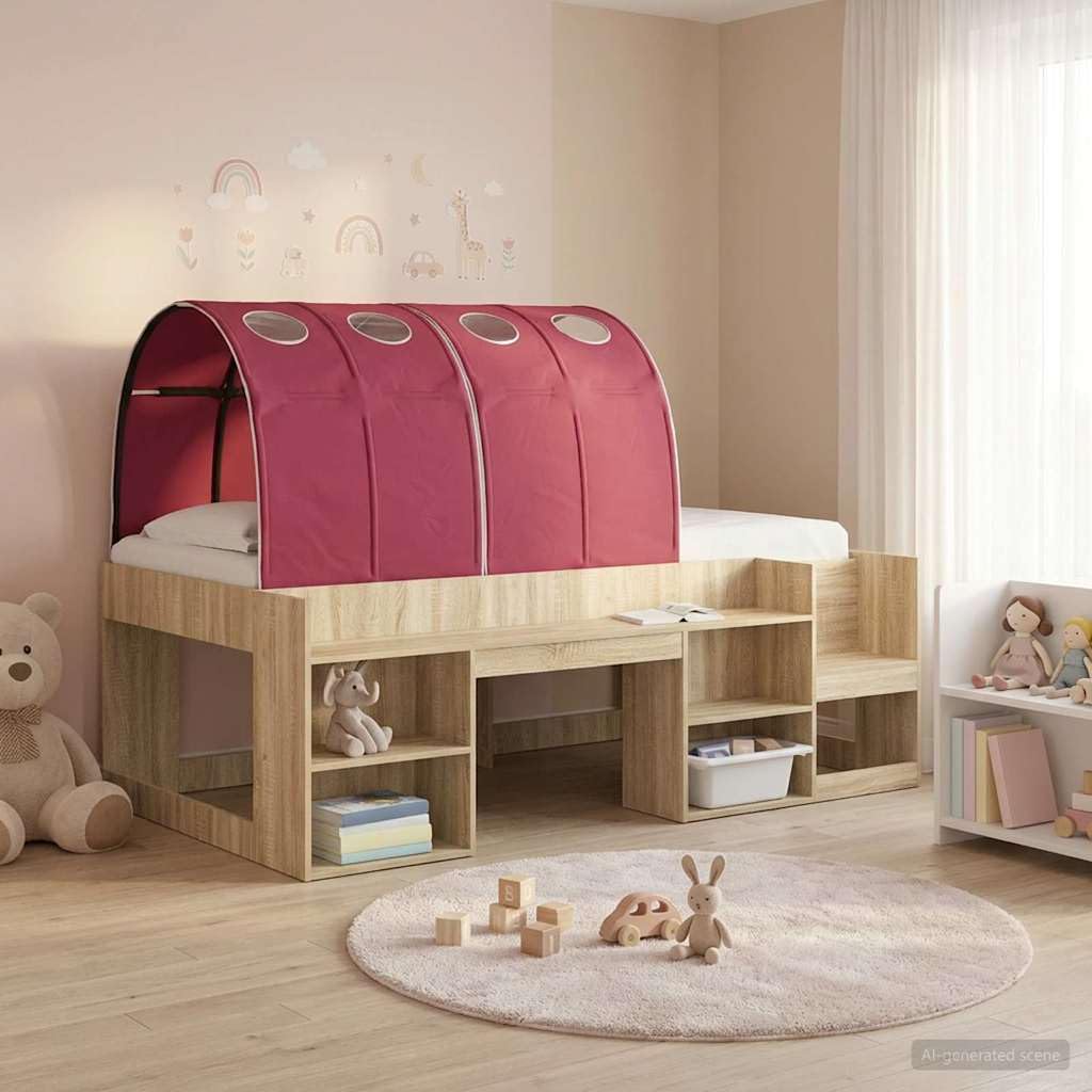 Bettunnel 2er Set Rot aus Polyester für Kingsize Betten, 211 x 67,5 x 2 cm, für Schlafzimmer, Innenb