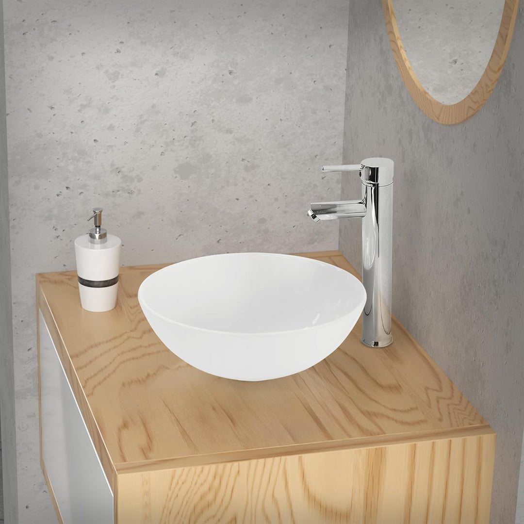 ML-Design Waschbecken aus Keramik in Weiss glänzend, Ø 28x11,6 cm, Runde Aufsatzwaschbecken, Moderne