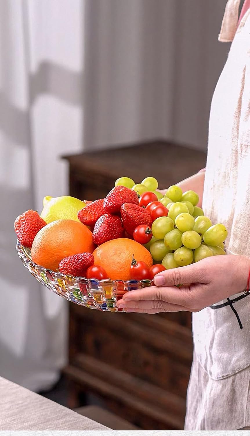 Handbemalte bunte gewebte Glas-Kristall-Salat- und Obstschale Dekoration, Mittelpunkt für Zuhause, B