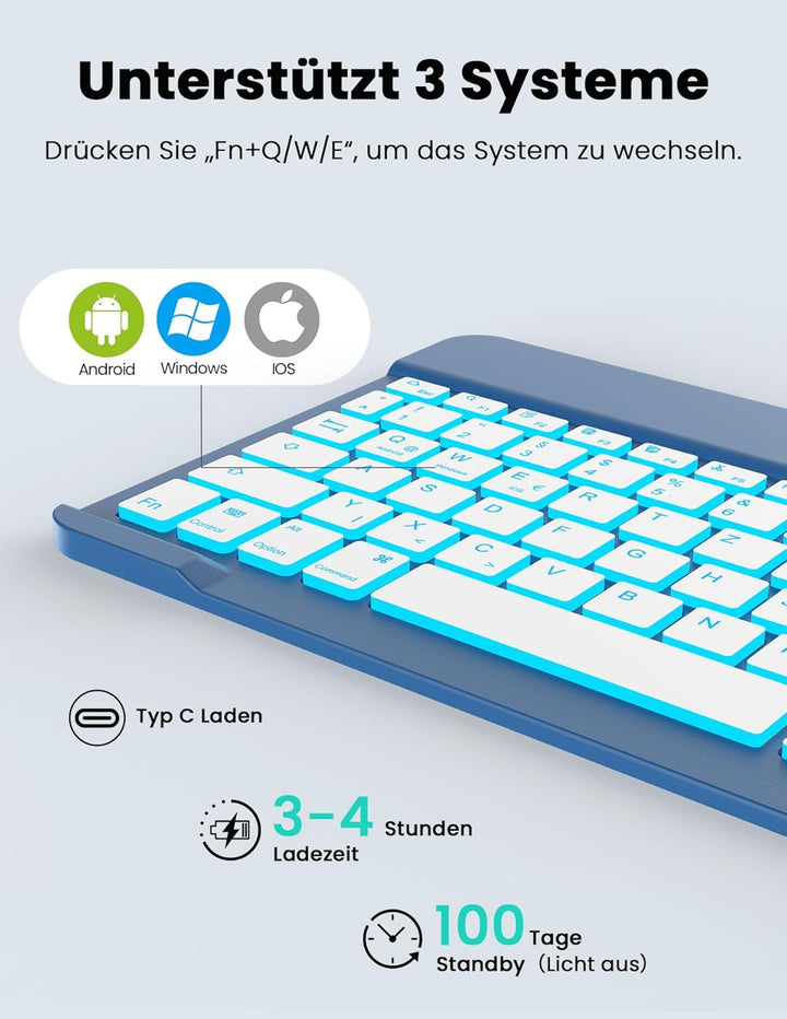 LAMA Kabellose Bluetooth Tastatur & Maus, wiederaufladbare Universal Tablet Tastatur, kompatible mit
