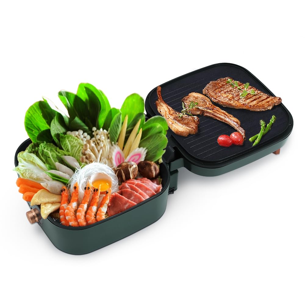 Uten Hot Pot Barbecue, 2 in1 Multifunktion Doppelbratpfanne Grill mit Antihaftbeschichteter Oberfläc